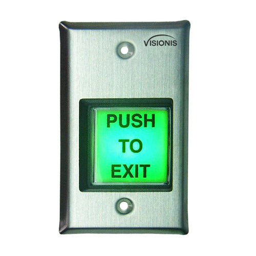 Request to Exit Button for Door Access Control. With Timer Delay. Green Square with LED Light. NC, COM and NO Outputs - VIS-7100 Visionis