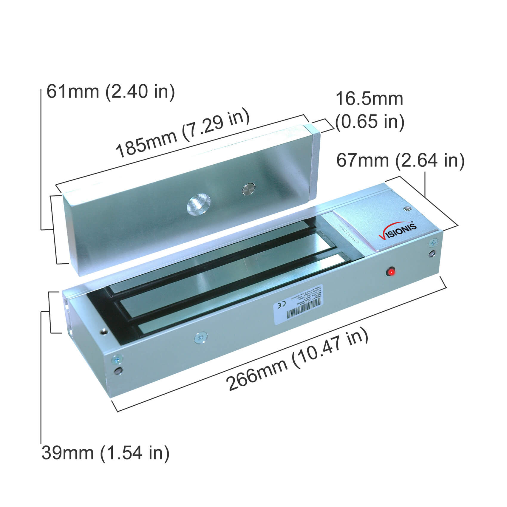 Dimensions 1200lb Indoor Electromagnetic Lock with LED Sensor VIS-ML1200LED