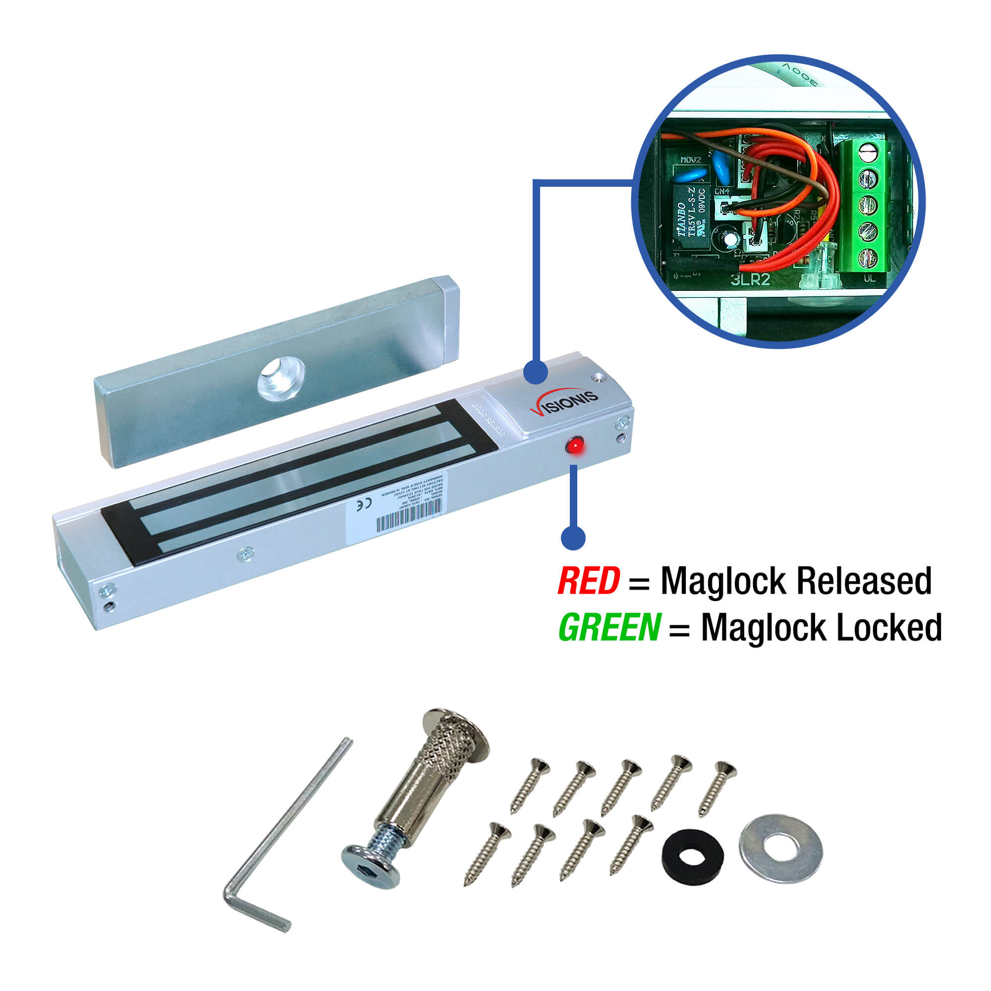 indoor magnetic lock with LED status indicators, for access control systems VIS-ML300LED