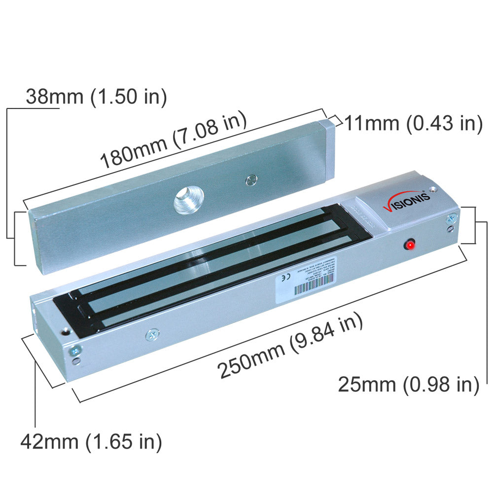 Dimensions 600lb Indoor Magnetic Lock with LED Sensor VIS-ML600LED