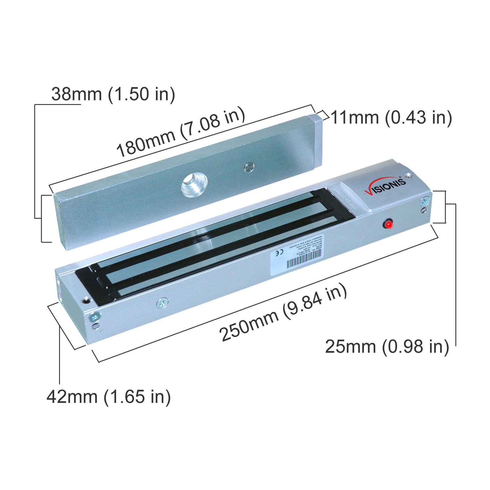 Dimensions 600lb Indoor Magnetic Lock with LED Sensor VIS-ML600LED