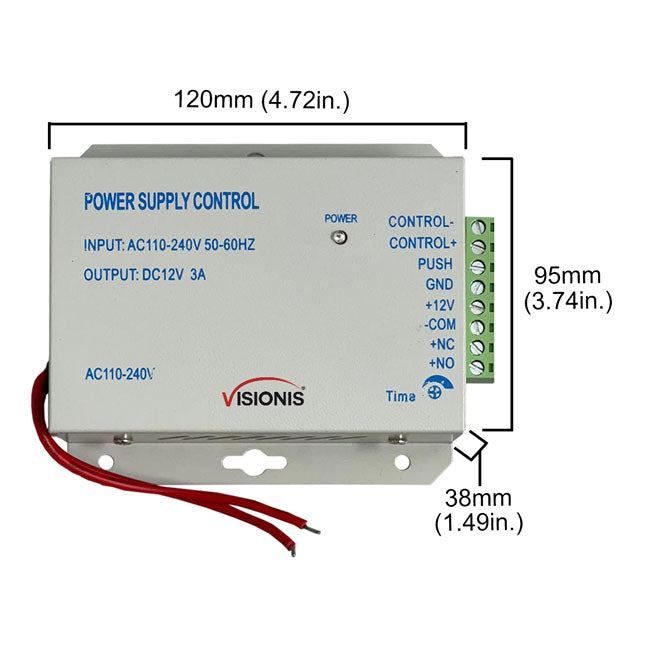 Power supply for door access control dimensions - VIS-PS100 Visionis