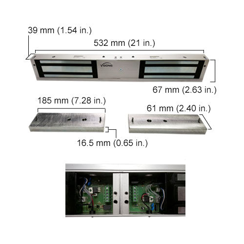 Visionis VS-1200D-LED -  Double 1200 lbs Electromagnetic Lock with LED sensor