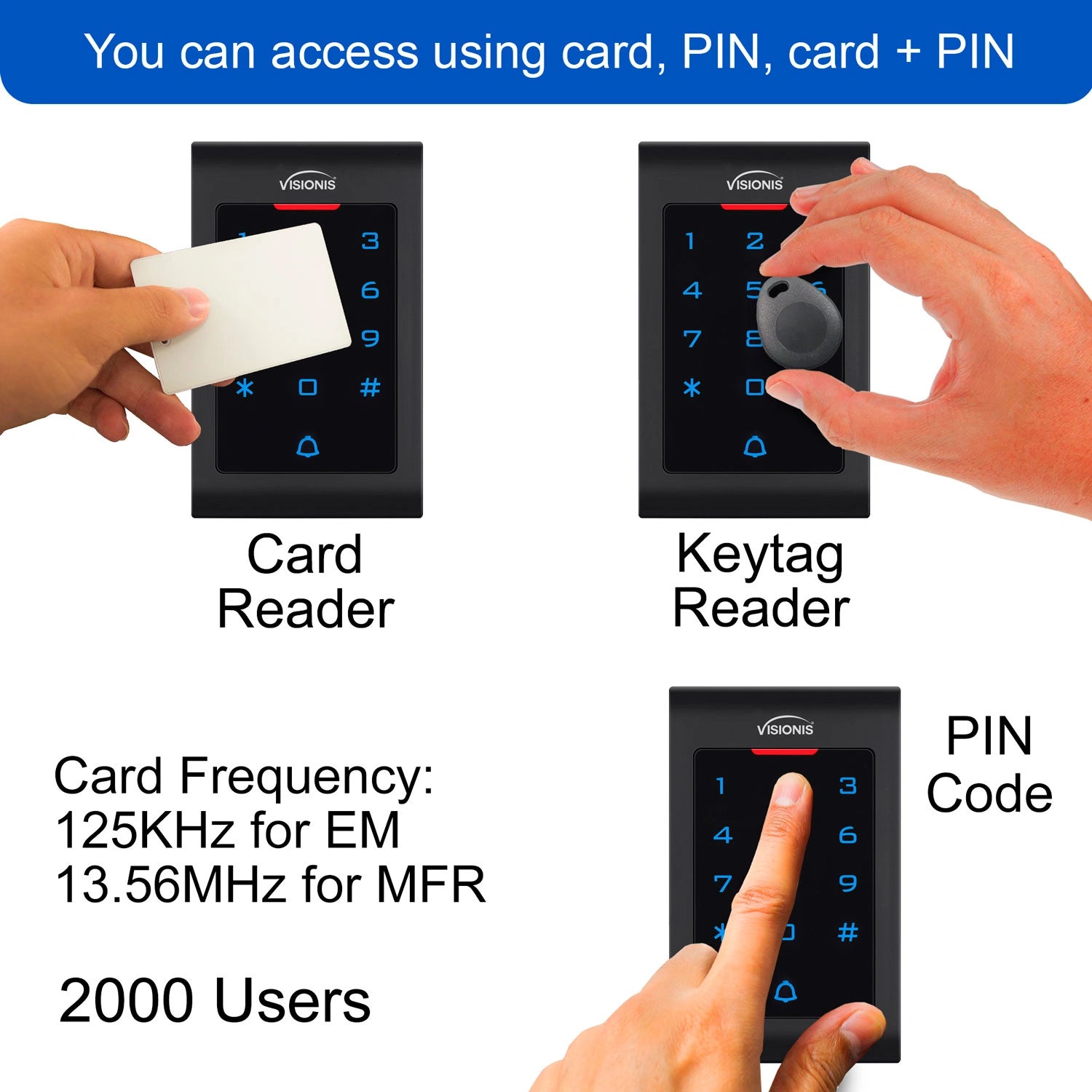 standalone access keypads, Wiegand 26, indoor security keypad for 1000 users - VIS-3002 Visionis 