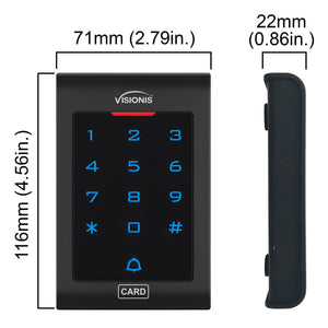 Dimensions Standalone access keypads, Visionis VIS-3002, indoor security, Wiegand 26, no software needed