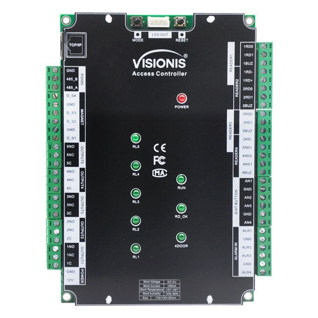 Visionis VS-AXESS-4D-ETL-PCB (Version 2.0) - Four Doors + Network Access Control PCB + Controller Board + TCP IP + Wiegand With Desktop Software + 20,000/70,000 User Record