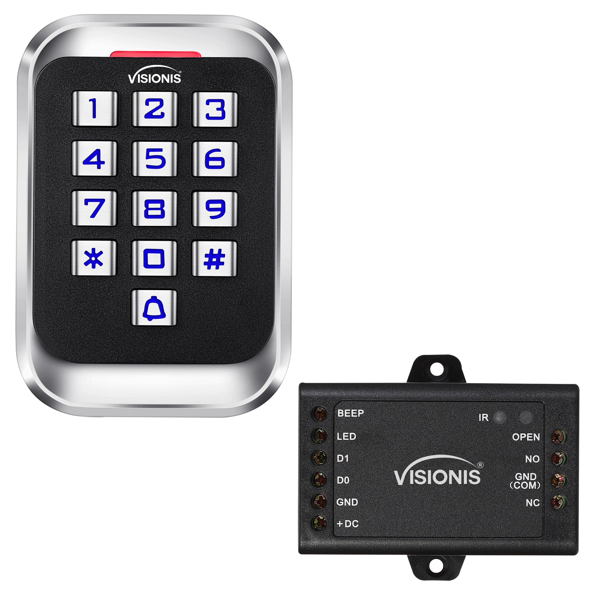 Visionis VIS-3004 - Access Control Indoor + Outdoor Rated IP68 Metal Anti Vandal Keypad + Reader Standalone with Mini Controller + Wiegand 26, Wide Design No Software EM Cards 1000 Users