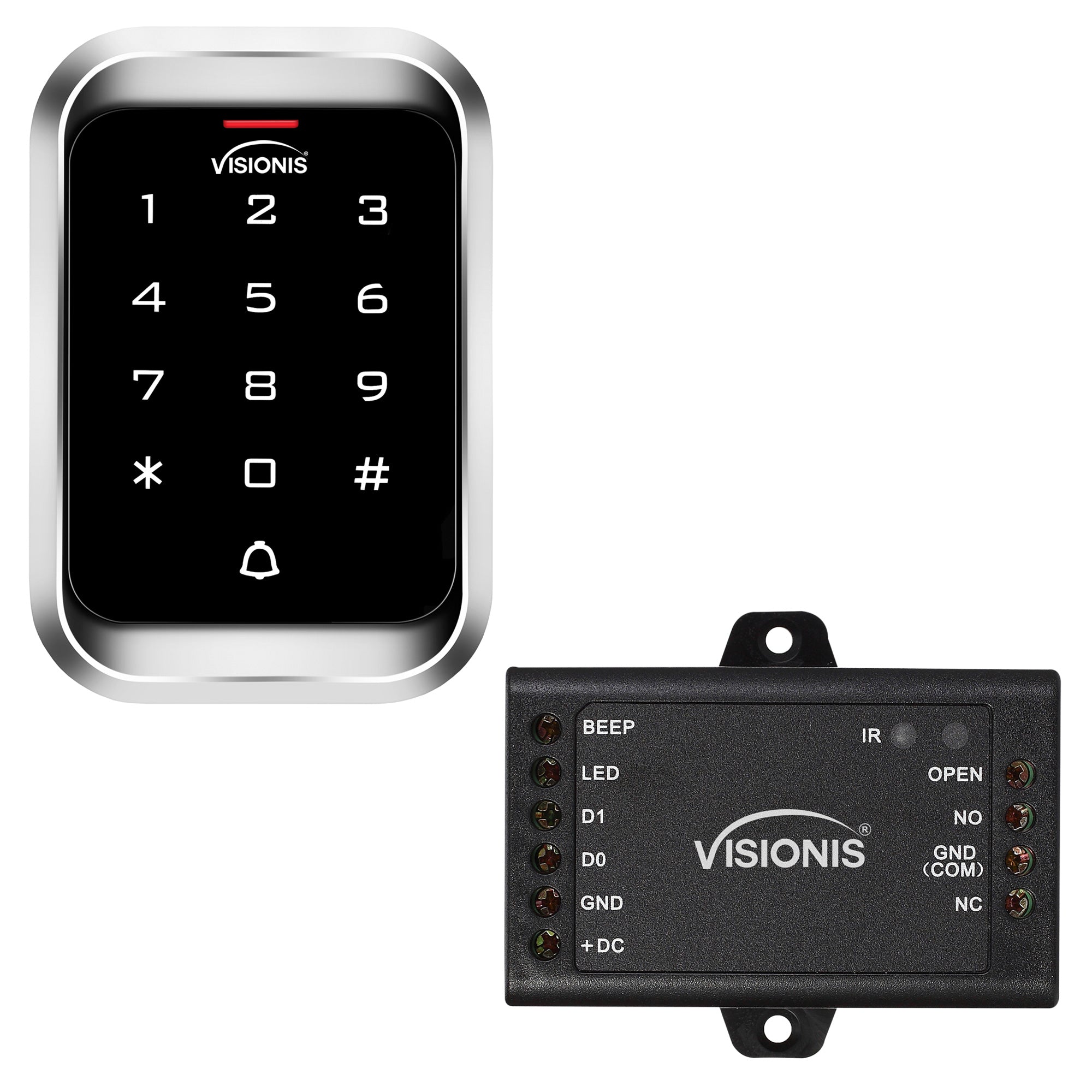 Visionis VIS-3000 - Access Control Indoor + Outdoor Rated IP68 Metal Digital Touch Keypad + Reader Standalone with Mini Controller + Wiegand 26, Wide Design, No Software, EM Cards, 1000 Users