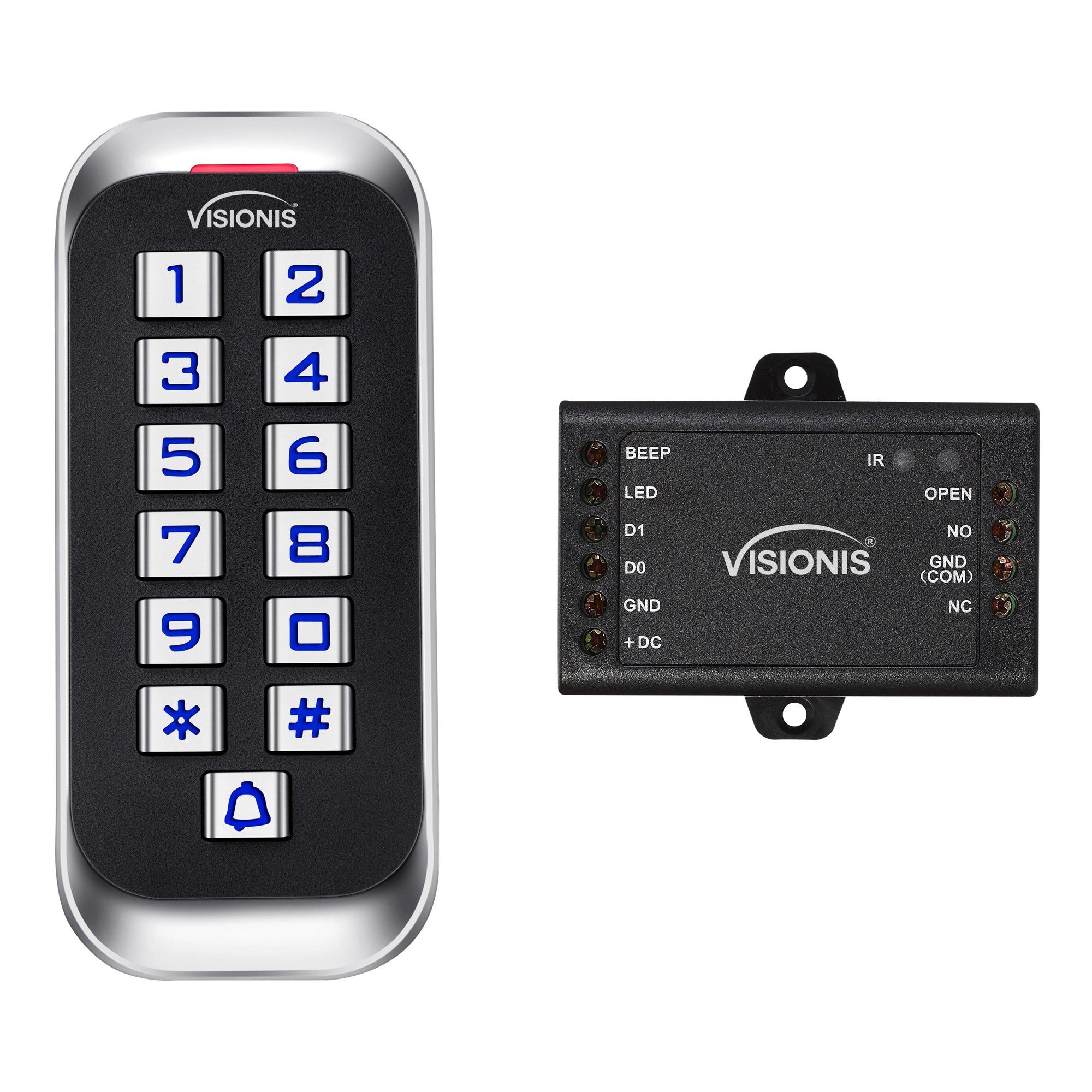 Visionis VIS-3005 - Access Control Indoor + Outdoor Rated IP68 Metal Anti Vandal Keypad + Reader Standalone with Mini Controller + Wiegand 26, Slim Design, No Software, EM Cards, 1000 Users