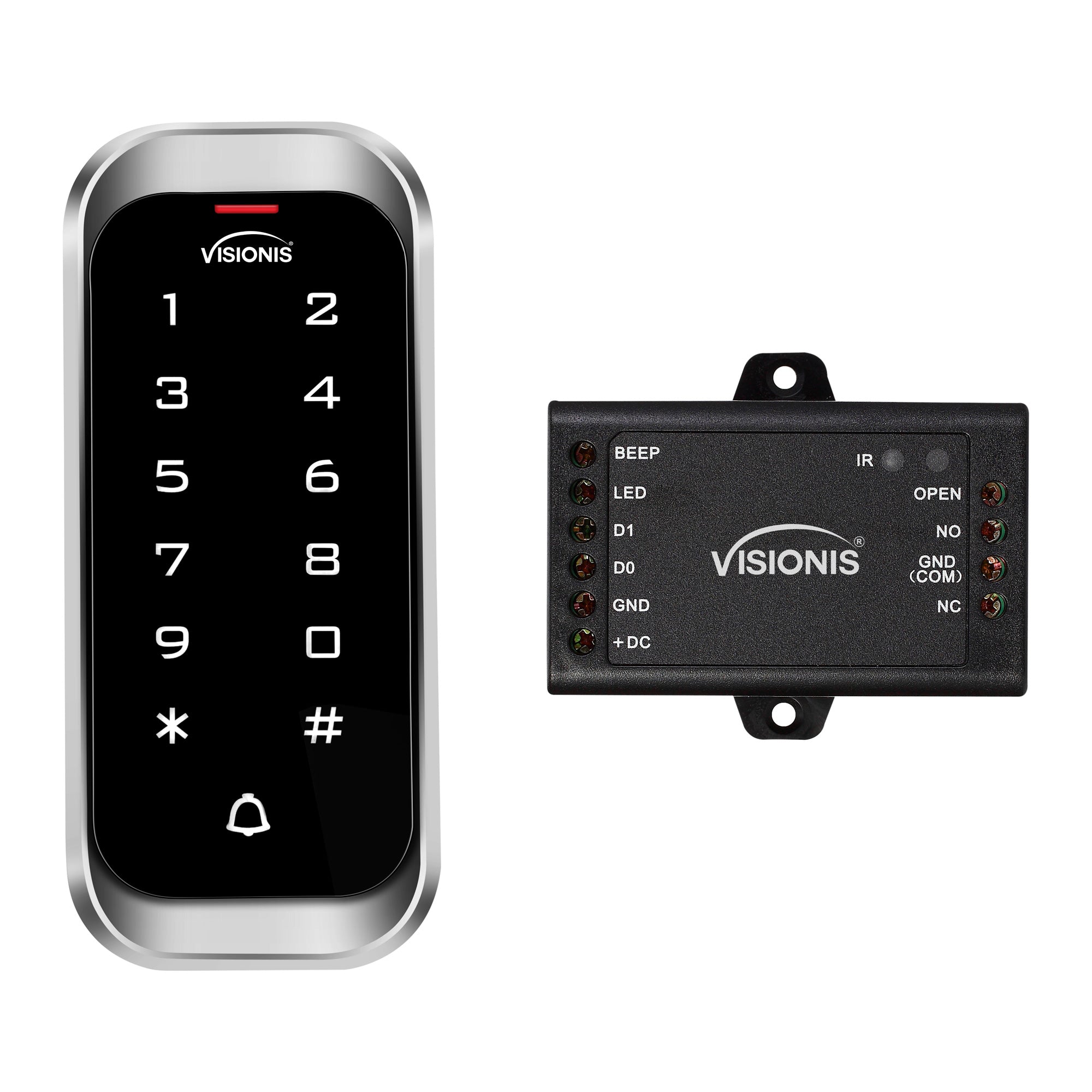 Visionis VIS-3003 - Access Control Indoor + Outdoor Rated IP68 Metal Anti Vandal Digital Touch Keypad + Reader Standalone with Mini Controller, Wiegand 26, Slim Design No Software EM Cards, 1000 Users