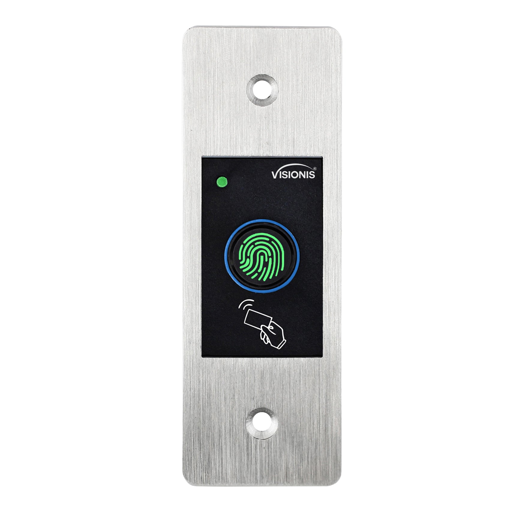 Visionis VIS-3027 – Indoor + Outdoor Rated IP66 Metal Access Control Standalone Only Biometric Fingerprint + Reader + 100 Fingerprints And 3000 EM Cards + Flush Mount Slim Design