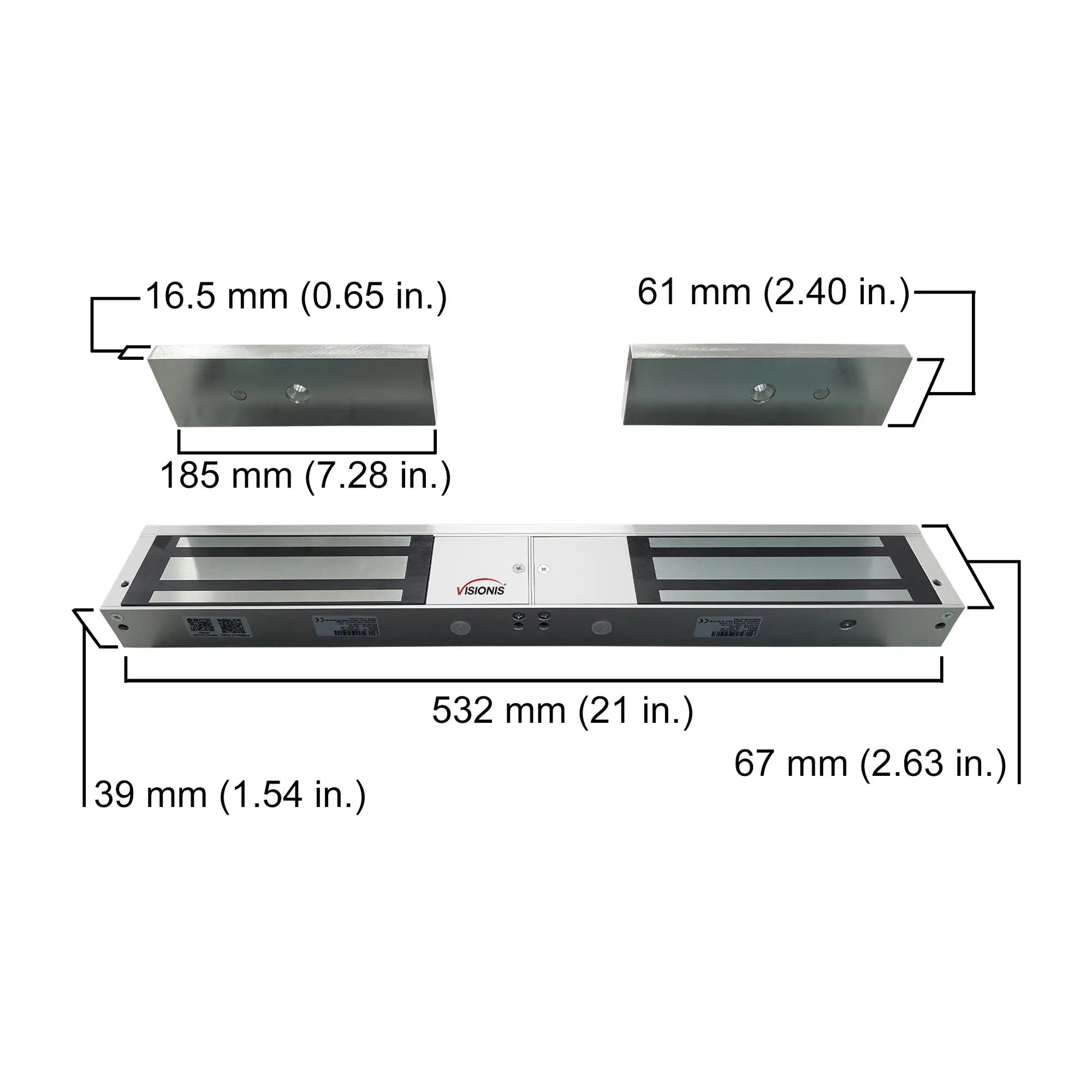 Double Door Magnetic Lock. Up to 600 lbs Dimensions VIS-1200D-LED Visionis