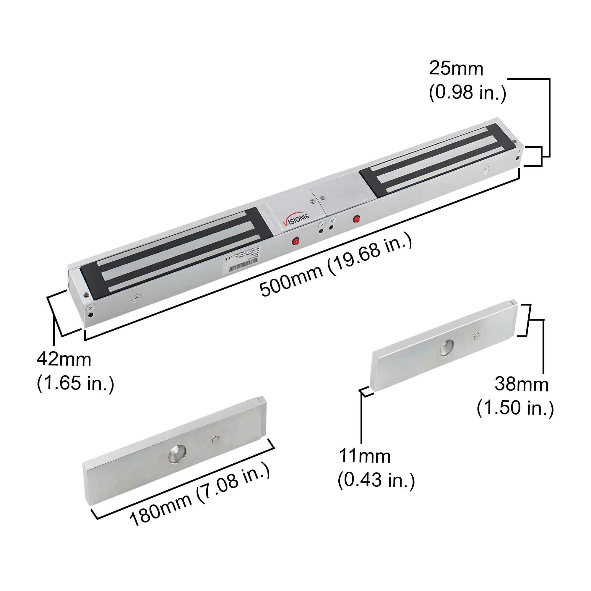 Double Door Magnetic Lock. Up to 600 lbs Dimensions VIS-600D-LED Visionis