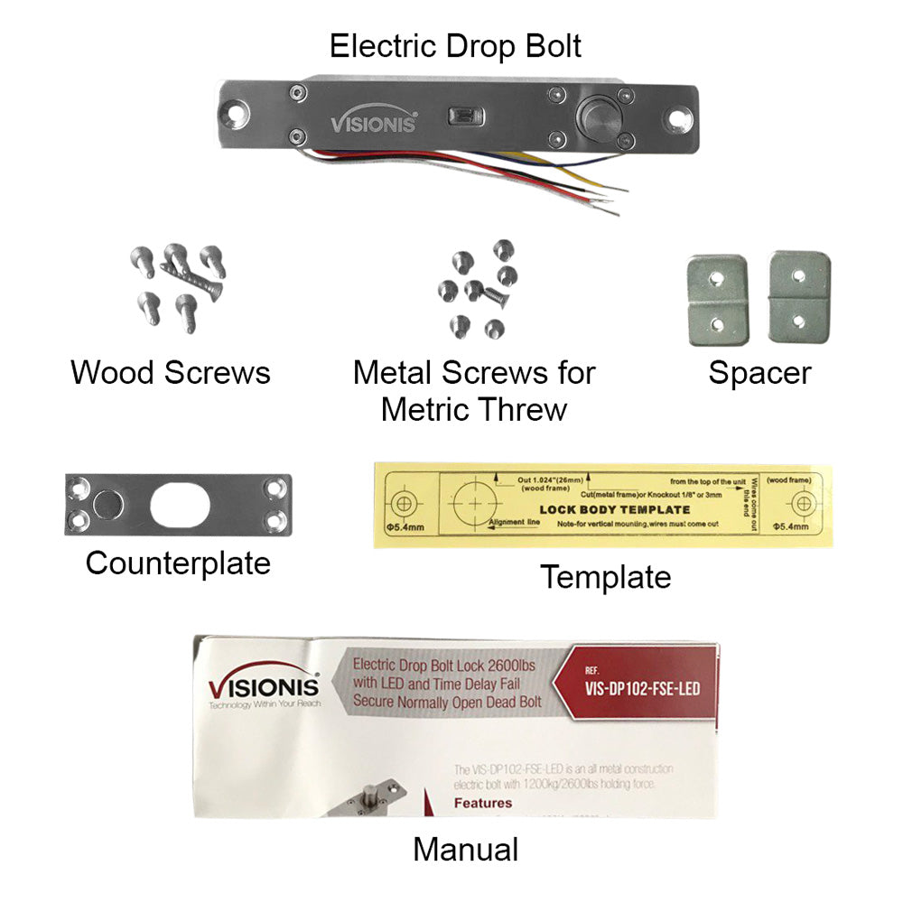 Electric deadbolt items included in the box - VIS-DP102-FSE-LED Visionis