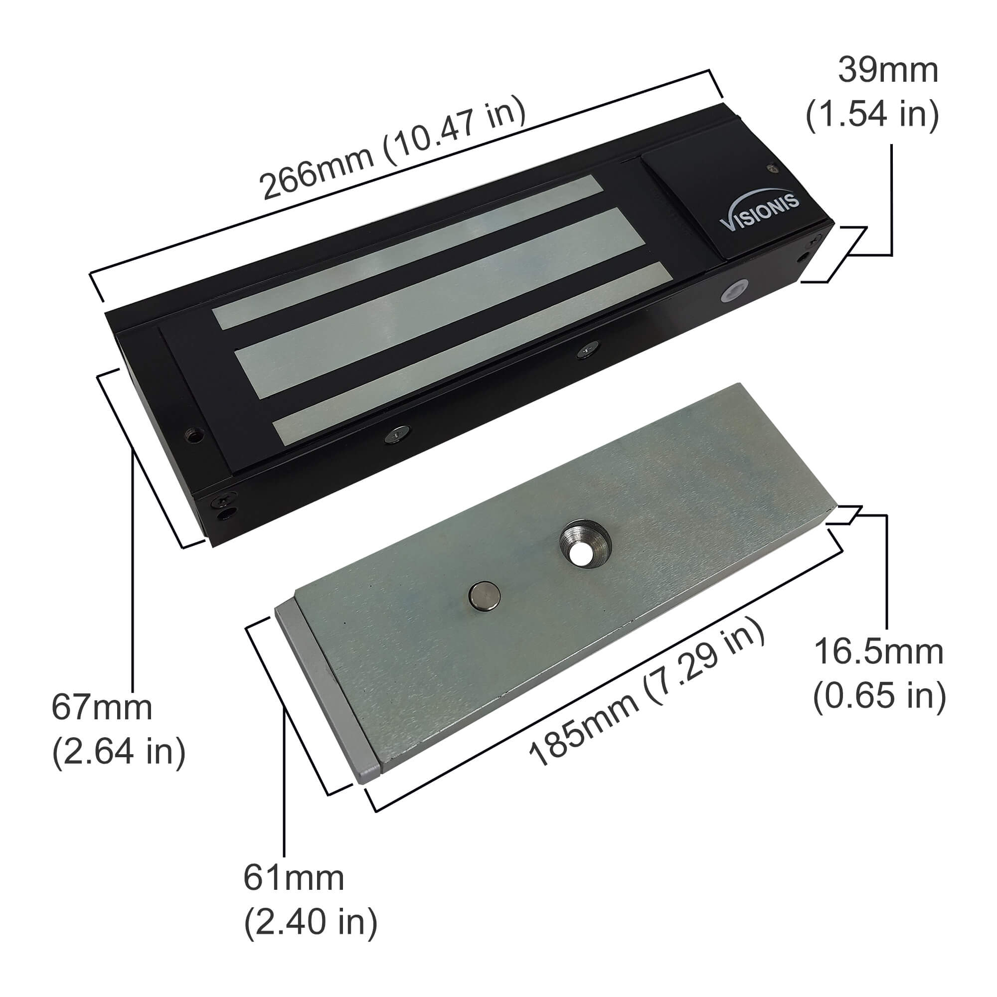 Electromagnetic Lock 1200 lbs DIMENSIONS - Black Color VIS-ML1200LED-BL Visionis