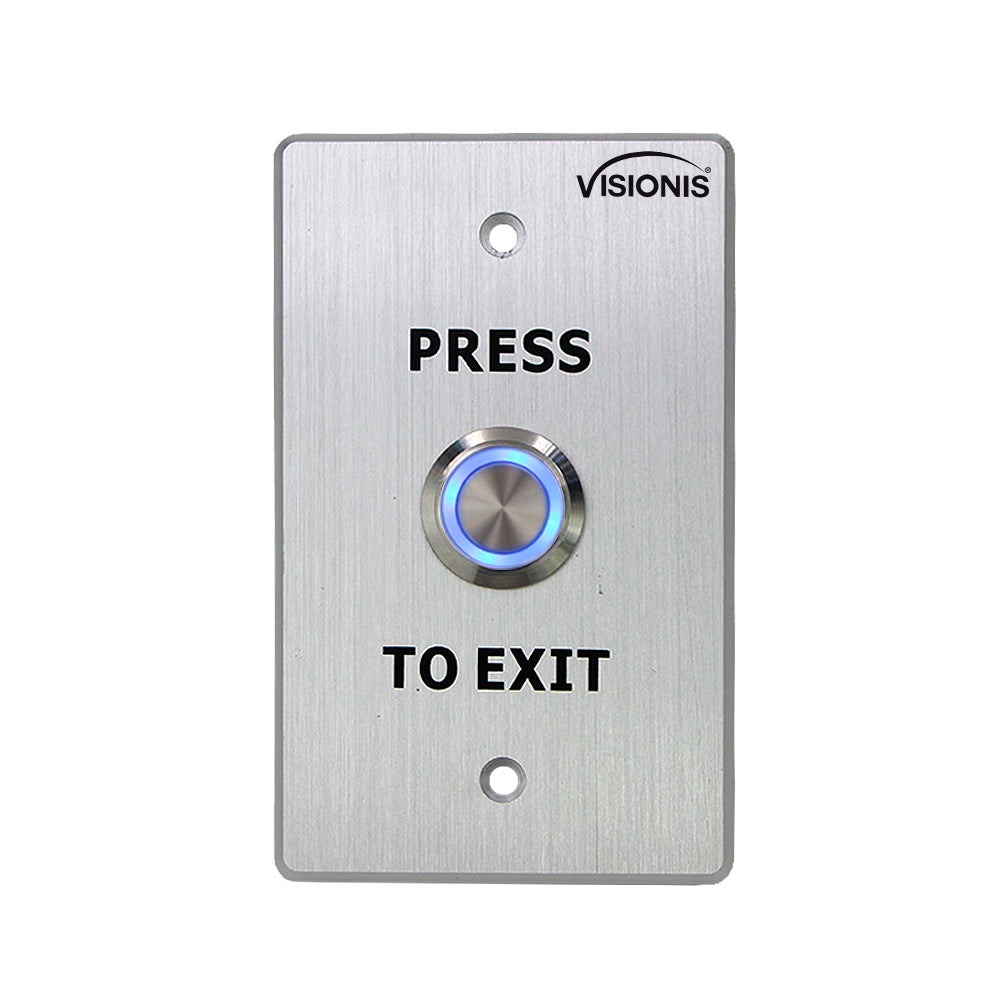 Visionis VIS-7001 - Indoor + Outdoor Weather, Waterproof Rated IP65 Stainless Steel Door Bell Type Round Request To Exit Button Standard Size For Door Access Control w/ LED Light, NC, COM, NO Outputs