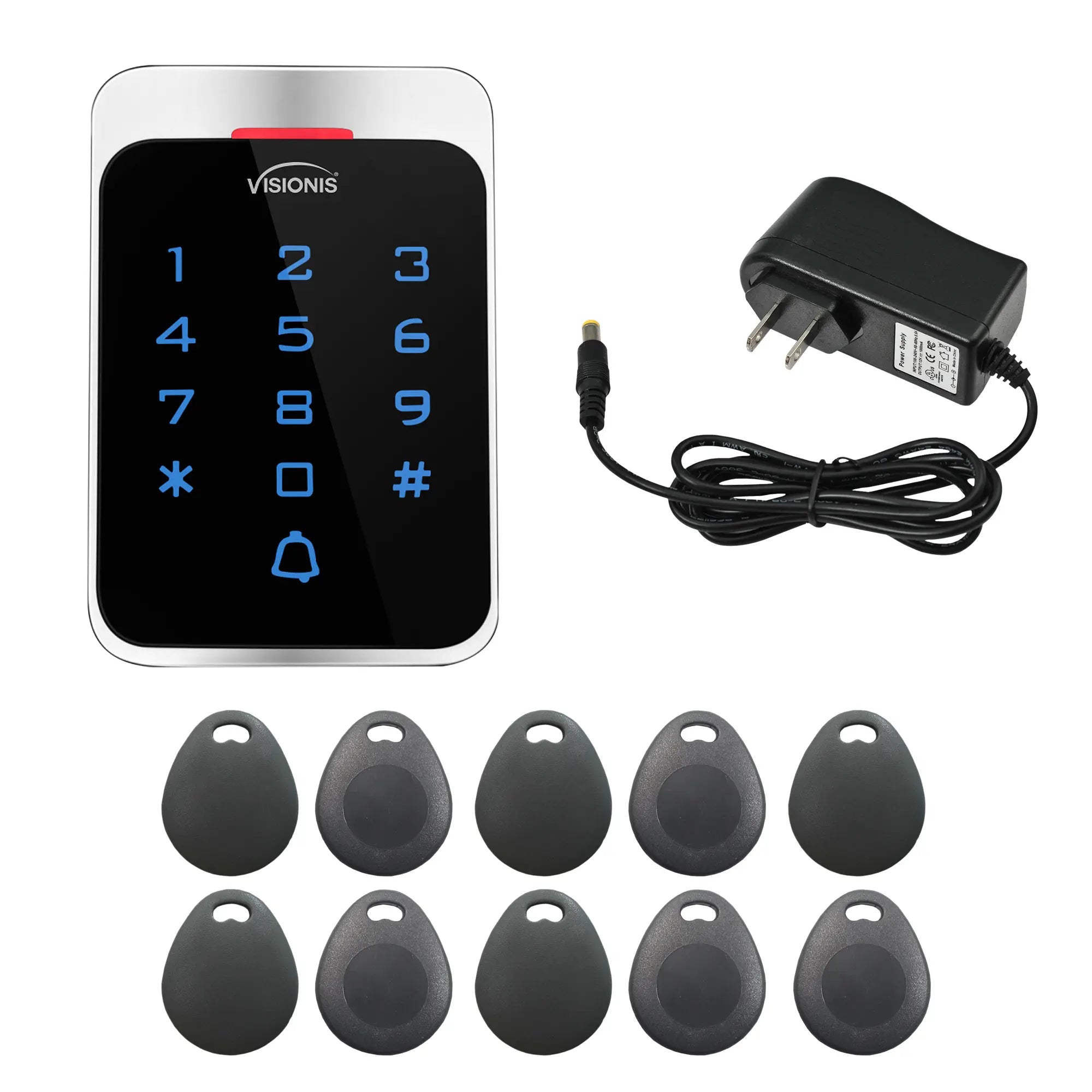 Standalone Access Control Keypad and Card Reader + Mini Controller + Pack 10 Proximity Key Tags + Power Supply - FPC-8911