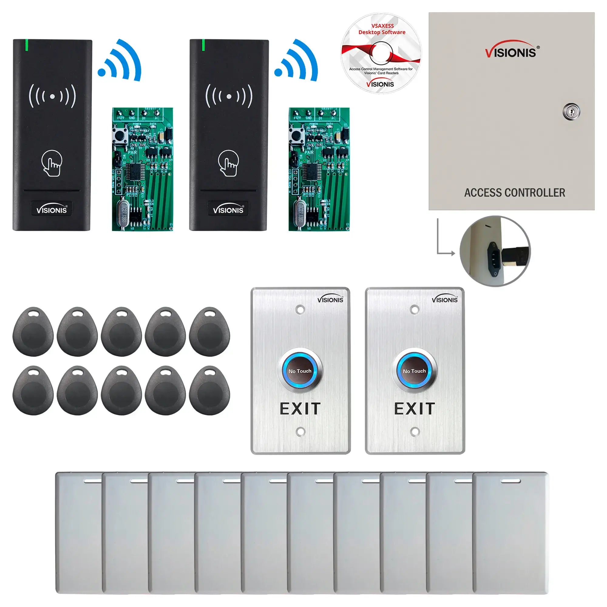 Commercial Door Access Control Systems with Wireless Card Reader, proximity cards, Software - FPC-8962