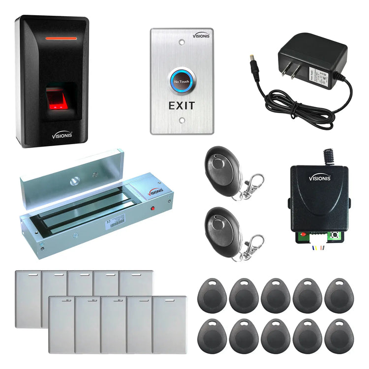 Door Access Control Systems for Office with Fingerprint Reader, Maglock, Receiver and Remotes - FPC-9242