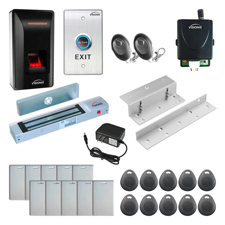Door Access Control Systems for Office with Fingerprint Reader, Maglock, Receiver and Remotes - FPC-9243