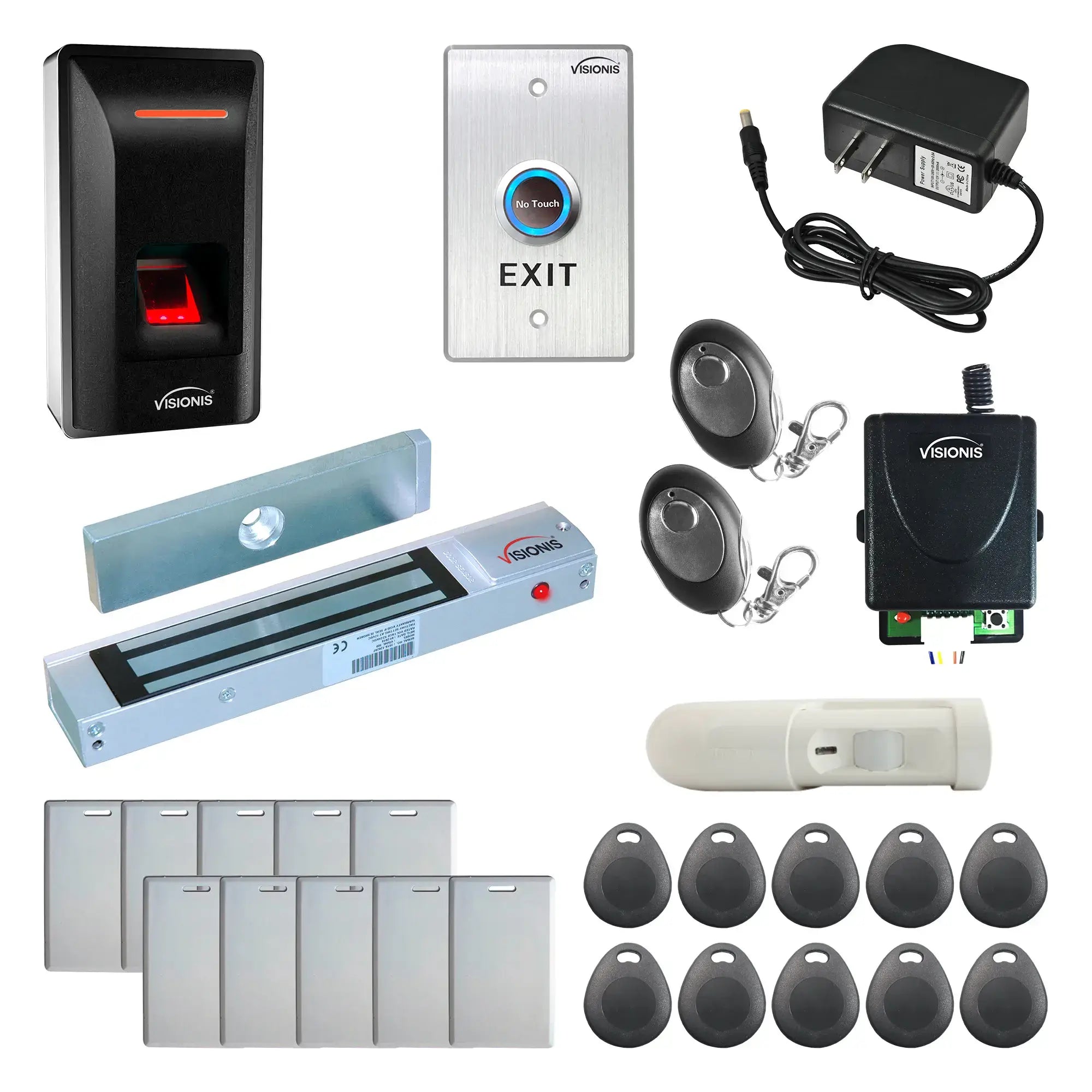 Card Access Control Systems with Fingerprint Reader, Maglock, Receiver and Remotes, Motion Detector - FPC-9252