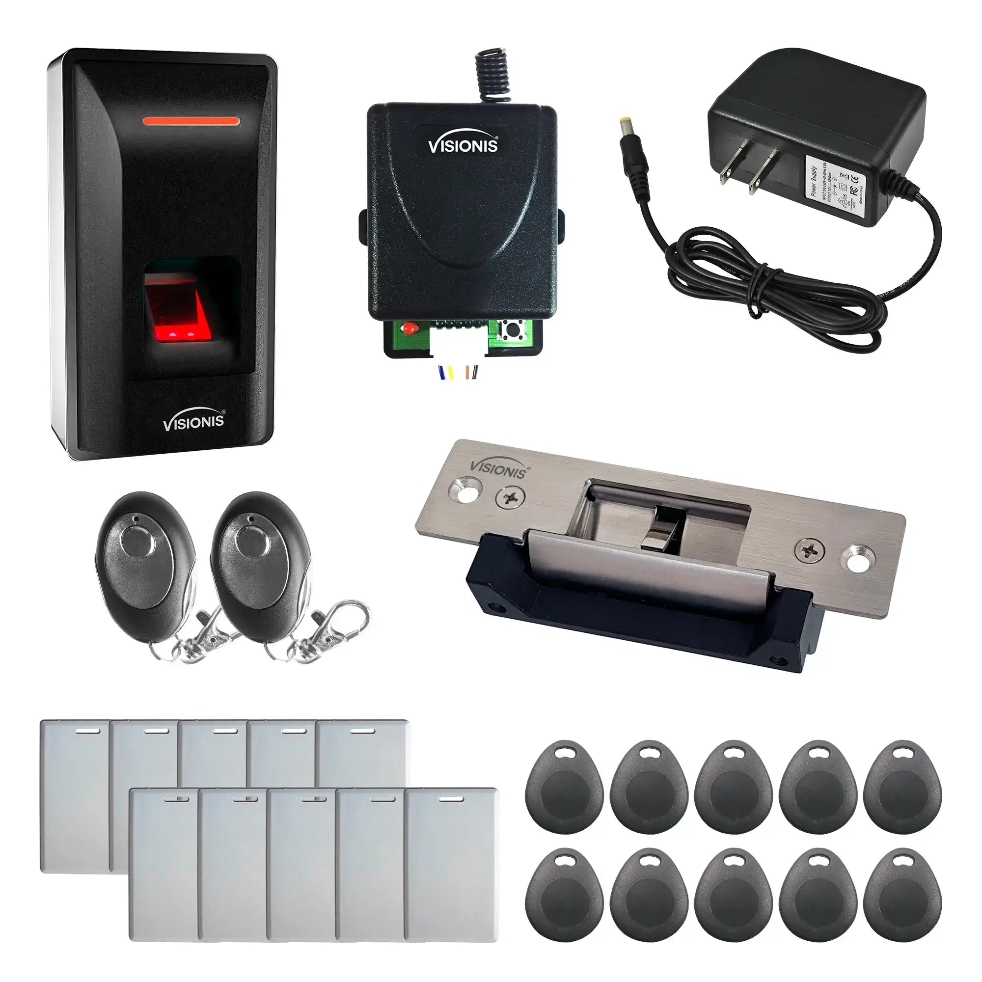 Biometric Access Control Systems with Fingerprint Reader, Electric Door Strike, Receiver and Remotes - FPC-9259