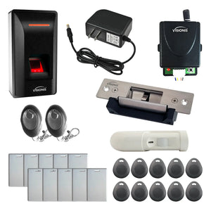 Building Access Control Systems with Fingerprint Reader, Electric Strike, Receiver and Remotes - FPC-9261