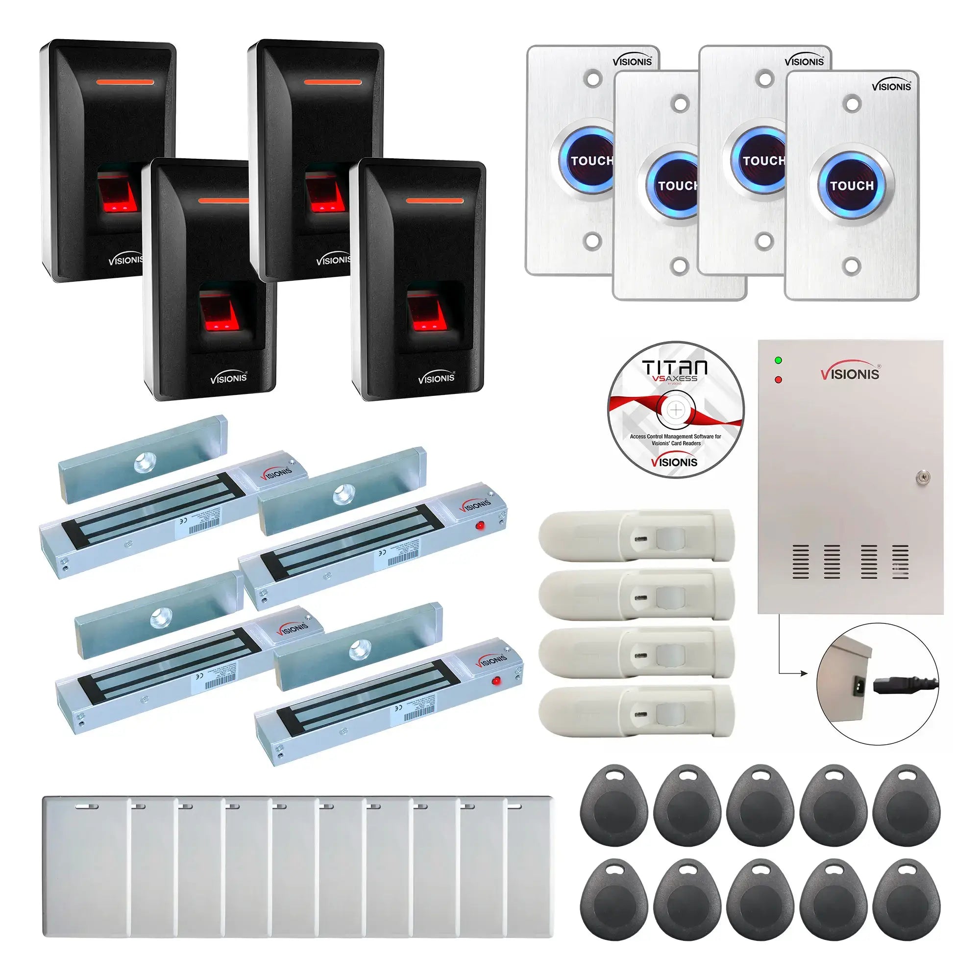Access Control Security Systems with Fingerprint Reader, Maglocks, Motion Sensors, Software - FPC-9296