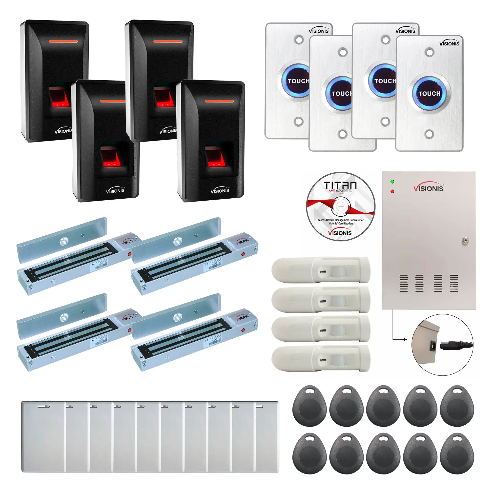 Access Control Security Systems with Fingerprint Reader, Maglocks, Motion Sensors, Software - FPC-9297