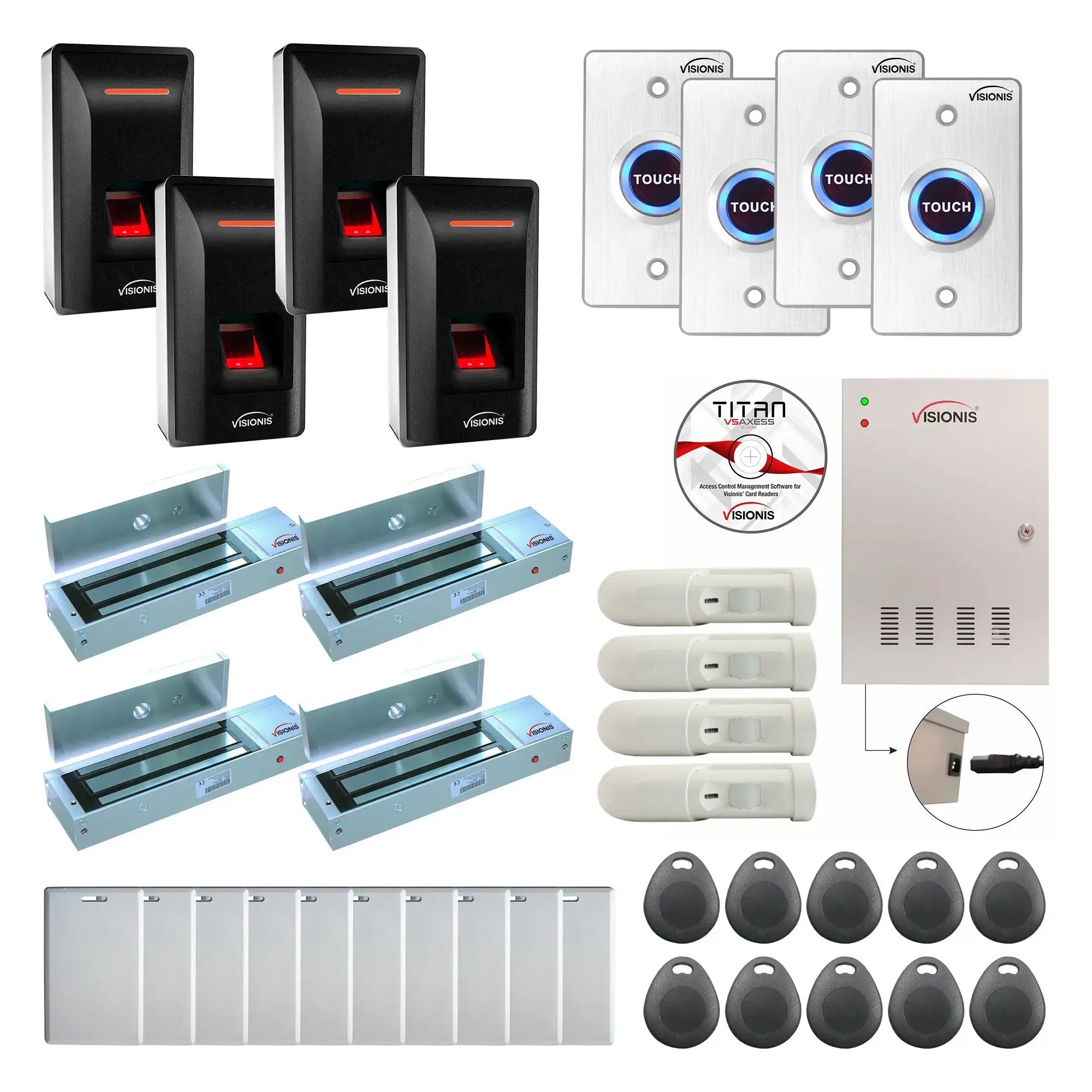 Access Control Security Systems with Fingerprint Reader, Maglocks, Motion Sensors, Software - FPC-9298