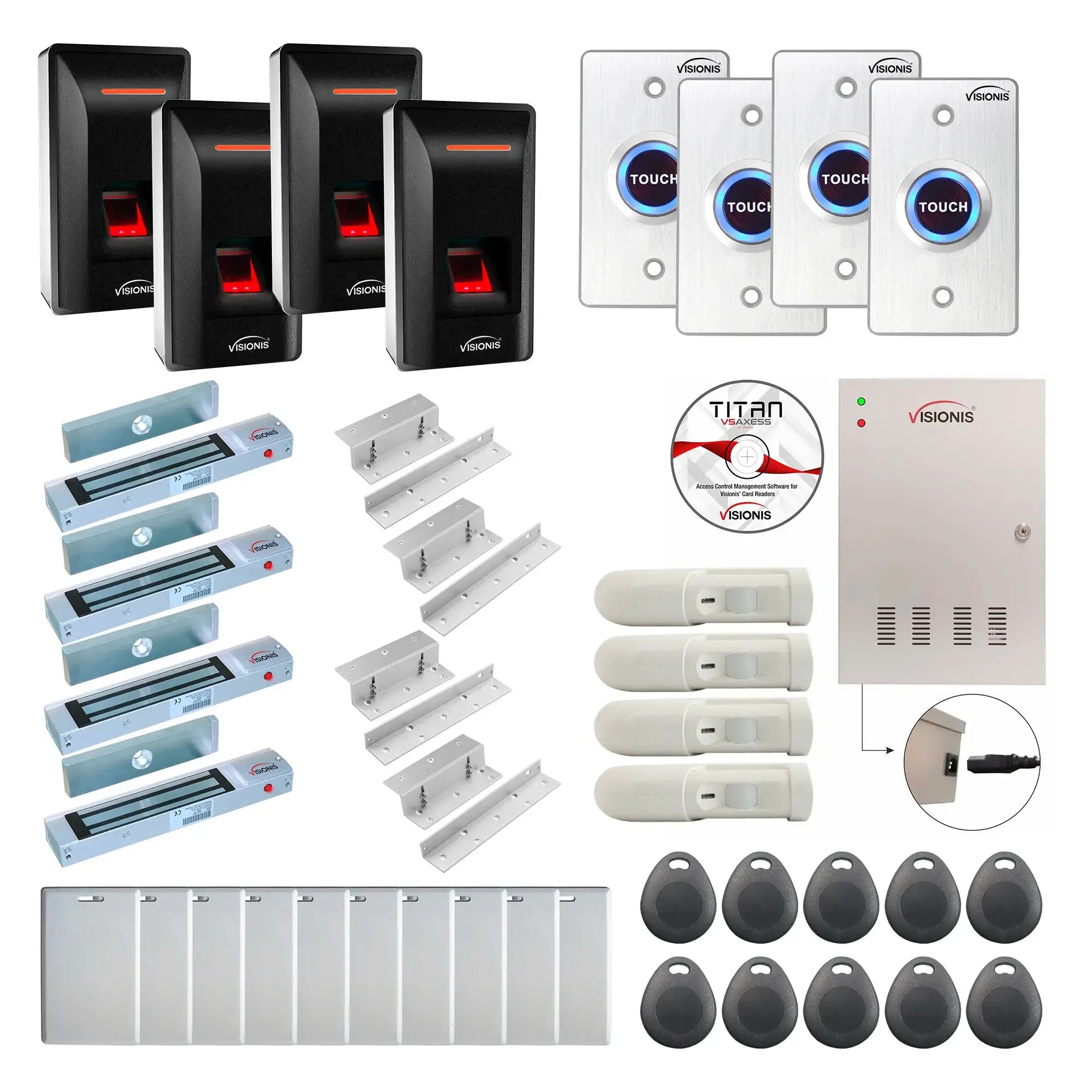 Access Control Security Systems with Fingerprint Reader, Maglocks, Motion Sensors, Software - FPC-9299
