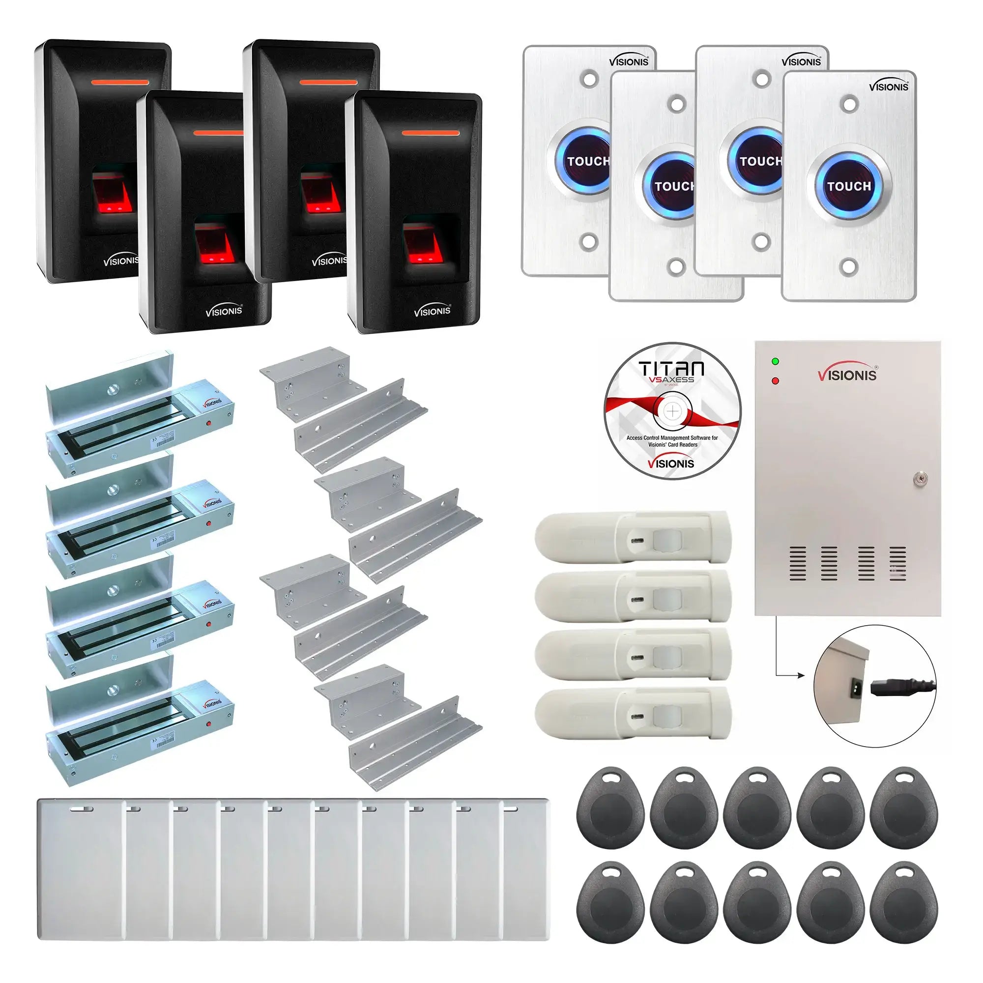 Access Control Security Systems with Fingerprint Reader, Maglocks, Motion Sensors, Software - FPC-9301