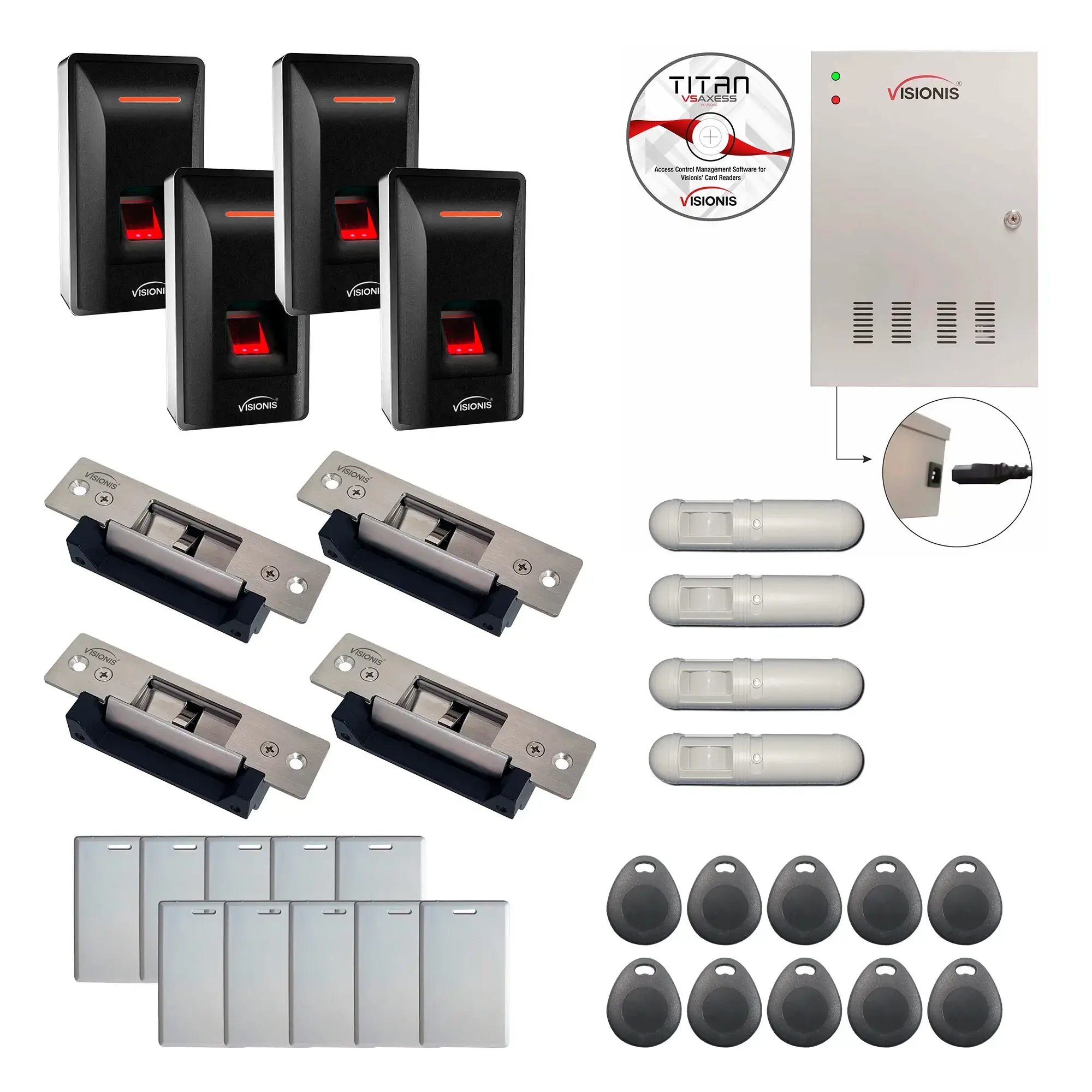 Commercial Door Access Control Systems with Fingerprint Reader, Electric Strikes, Motion Sensors, Software - FPC-9305