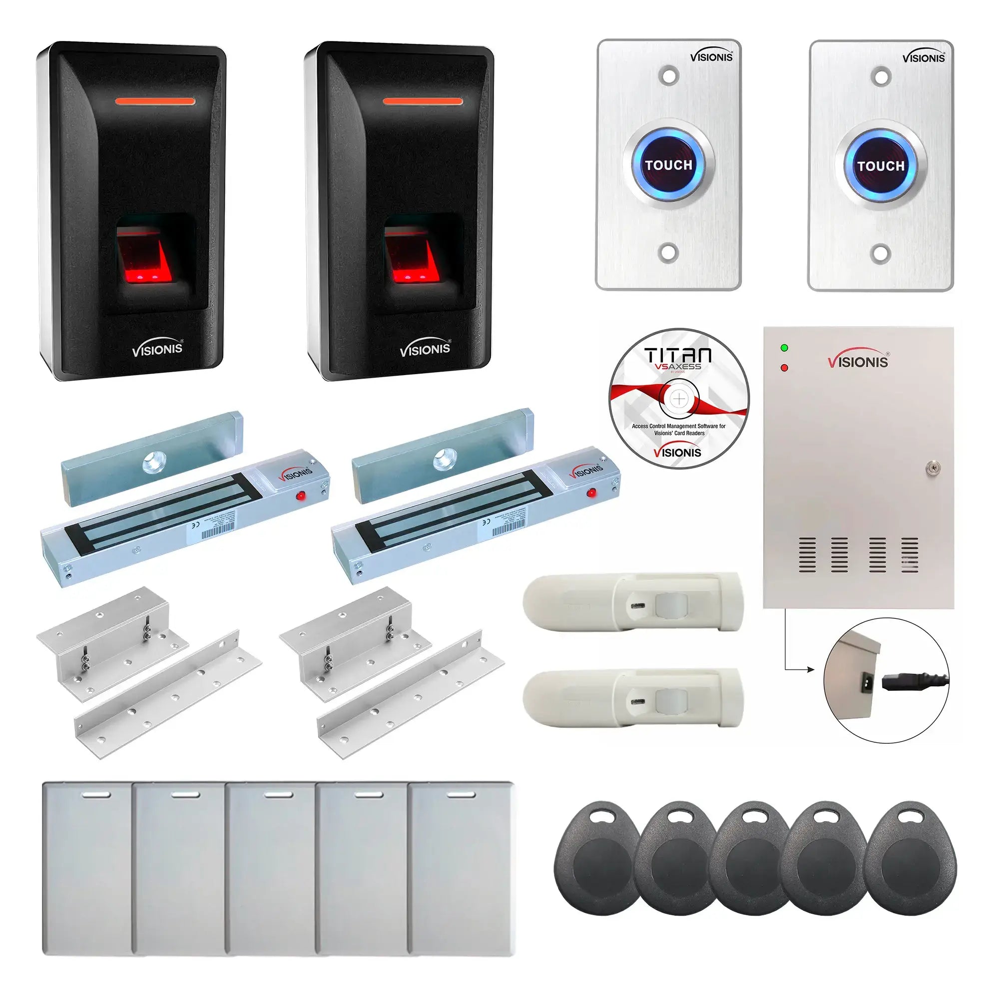 Biometric Access Control Systems with Fingerprint Reader, Magnetic Door Locks, PIR, Software - FPC-9321