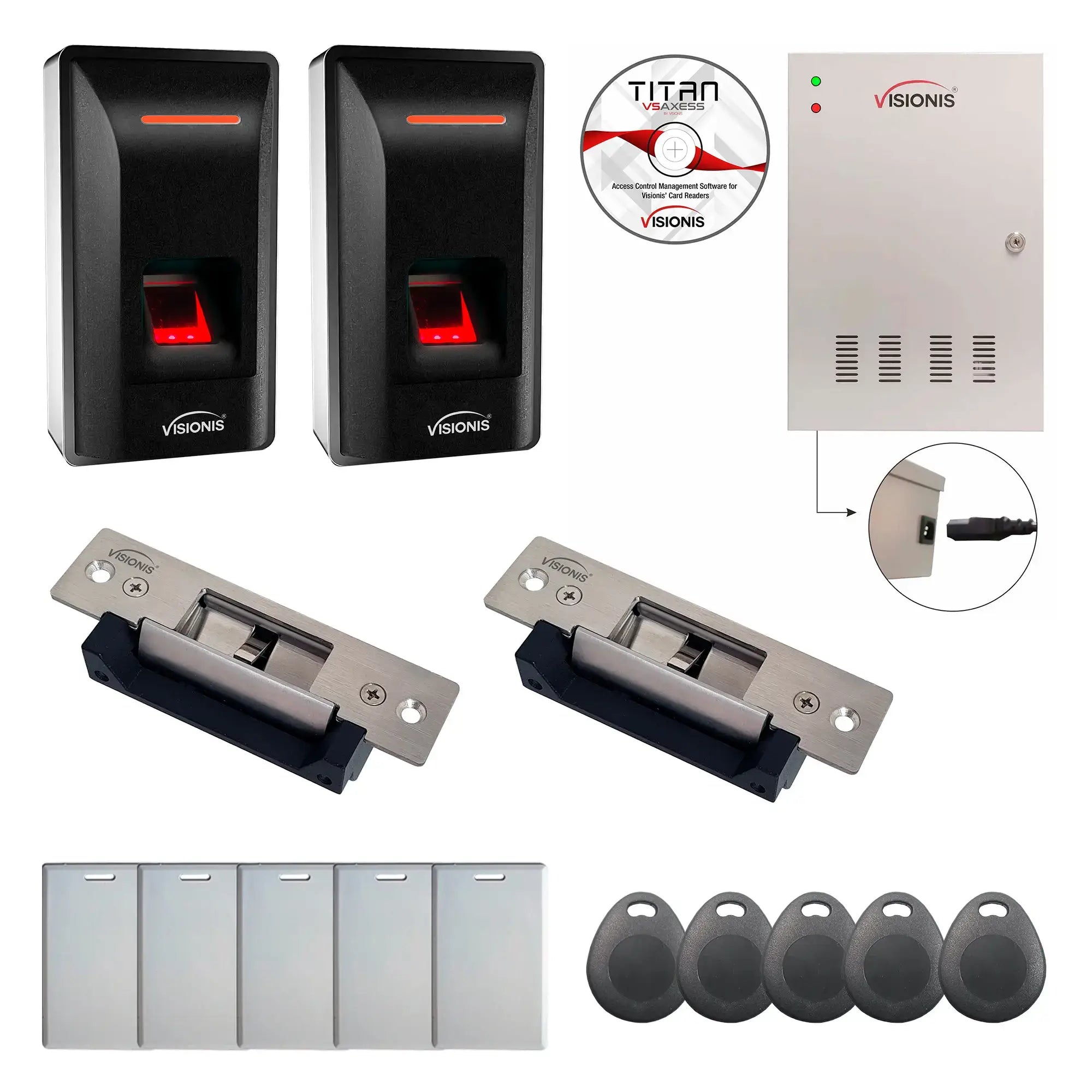 Card Access Control Systems with Biometric Fingerprint Reader, Electric Strike, Software - FPC-9331