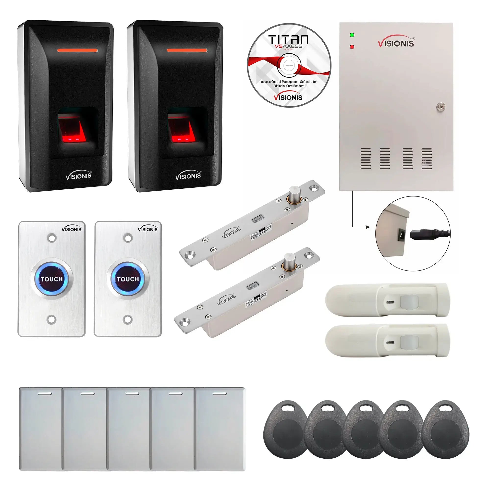 Card Access Control Systems with Biometric Fingerprint Reader, Drop Bolt, PIR, Software - FPC-9332