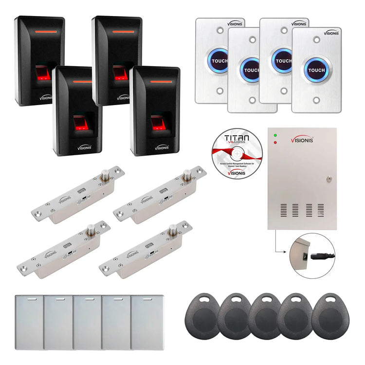 4 Door Access Control with Time and Attendance, electric bolt lock, Biometric Reader - FPC-9348
