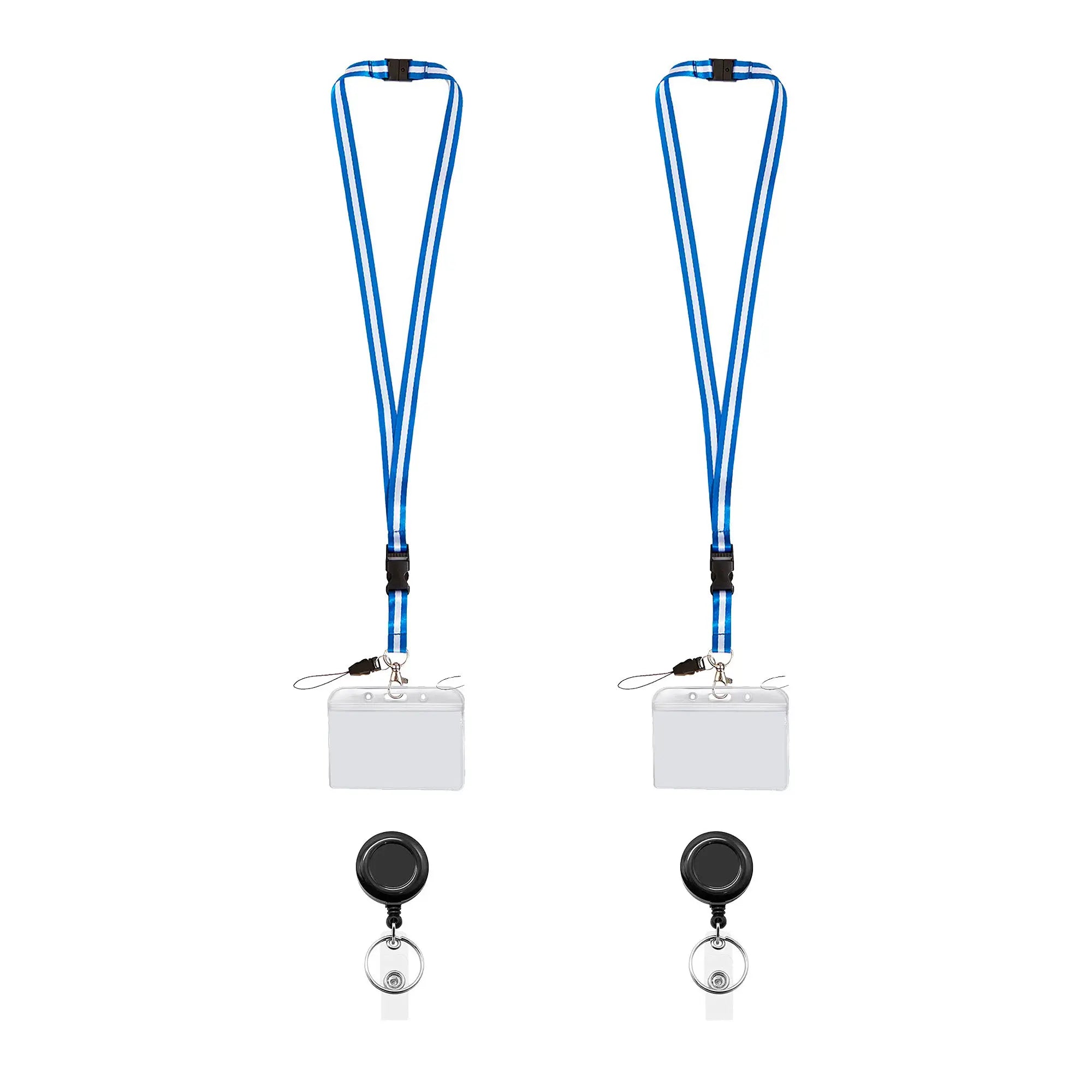 A pack of two blue and white retractable lanyards with detachable breakaway - FPC-9407