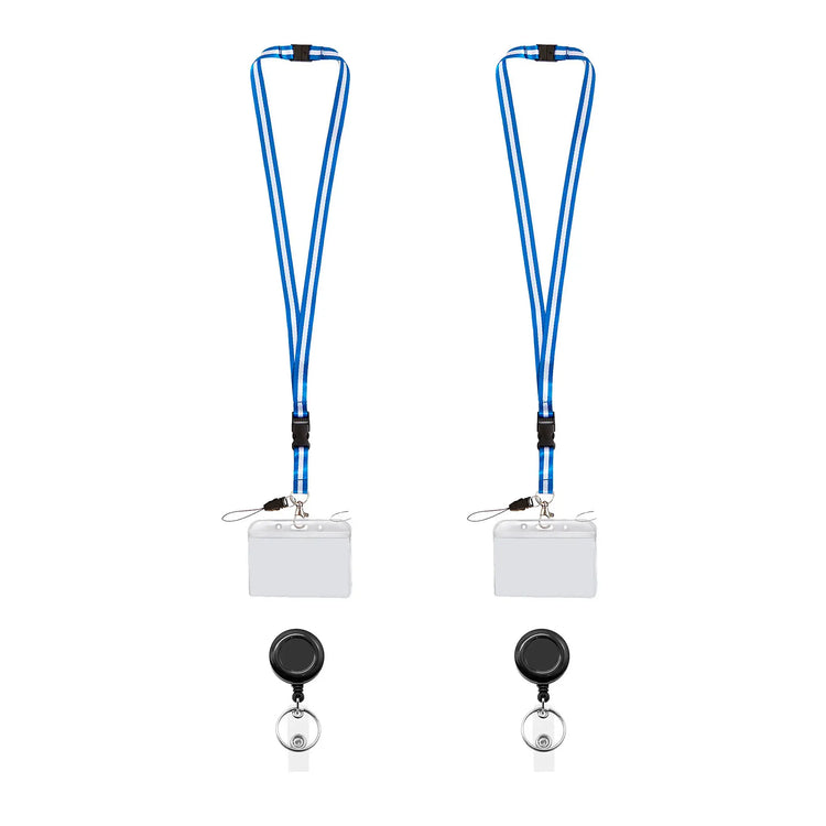A pack of two blue and white retractable lanyards with detachable breakaway - FPC-9407