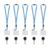 A set of five blue and white retractable lanyards with detachable breakaway clips and clear badge holder - FPC-9408