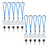 A pack of 10 blue and white retractable lanyards with detachable breakaway clips and clear badge holder - FPC-9409