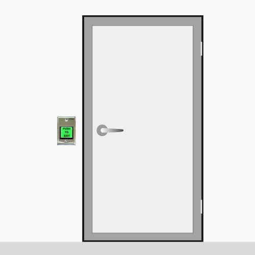 Visionis VIS-7000 push to exit button with stainless-steel faceplate and illuminated square design