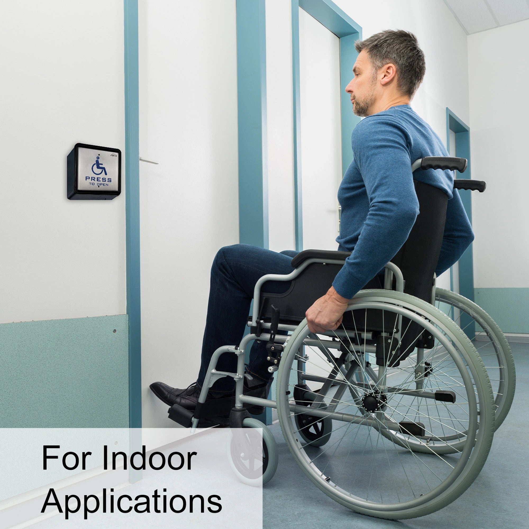 Handicap door button installed on a door - VIS-7039 Visionis