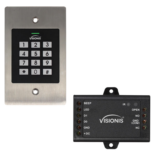 Visionis VIS-3029 – Indoor + Outdoor Rated IP66 Metal Access Control Standalone + Keypad + Card Reader Standalone with Mini Controller + Wiegand 26 + 1000 EM Cards + Flush Mount Design