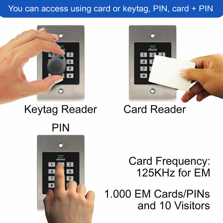 Visionis VIS-3029 standalone access control keypads, weatherproof metal keypad and card reader for 1000 EM cards