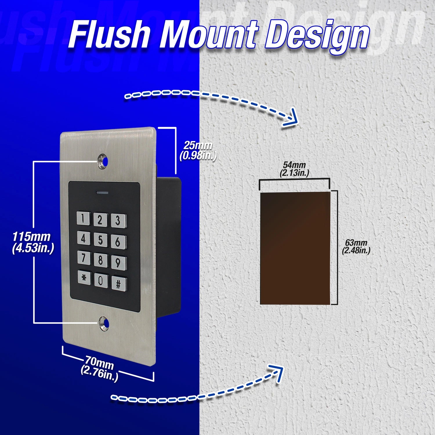 Standalone Access Control Keypad and Card Reader. Indoor + Outdoor Rated IP66 Metal. Wiegand 26. Flush Mount Design - VIS-3029 Visionis