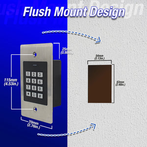 Standalone Access Control Keypad and Card Reader. Indoor + Outdoor Rated IP66 Metal. Wiegand 26. Flush Mount Design - VIS-3029 Visionis