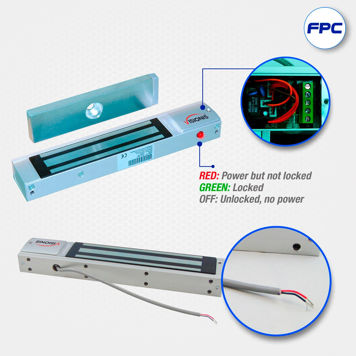 indoor magnetic lock with LED status indicators, for access control systems VIS-ML300LED