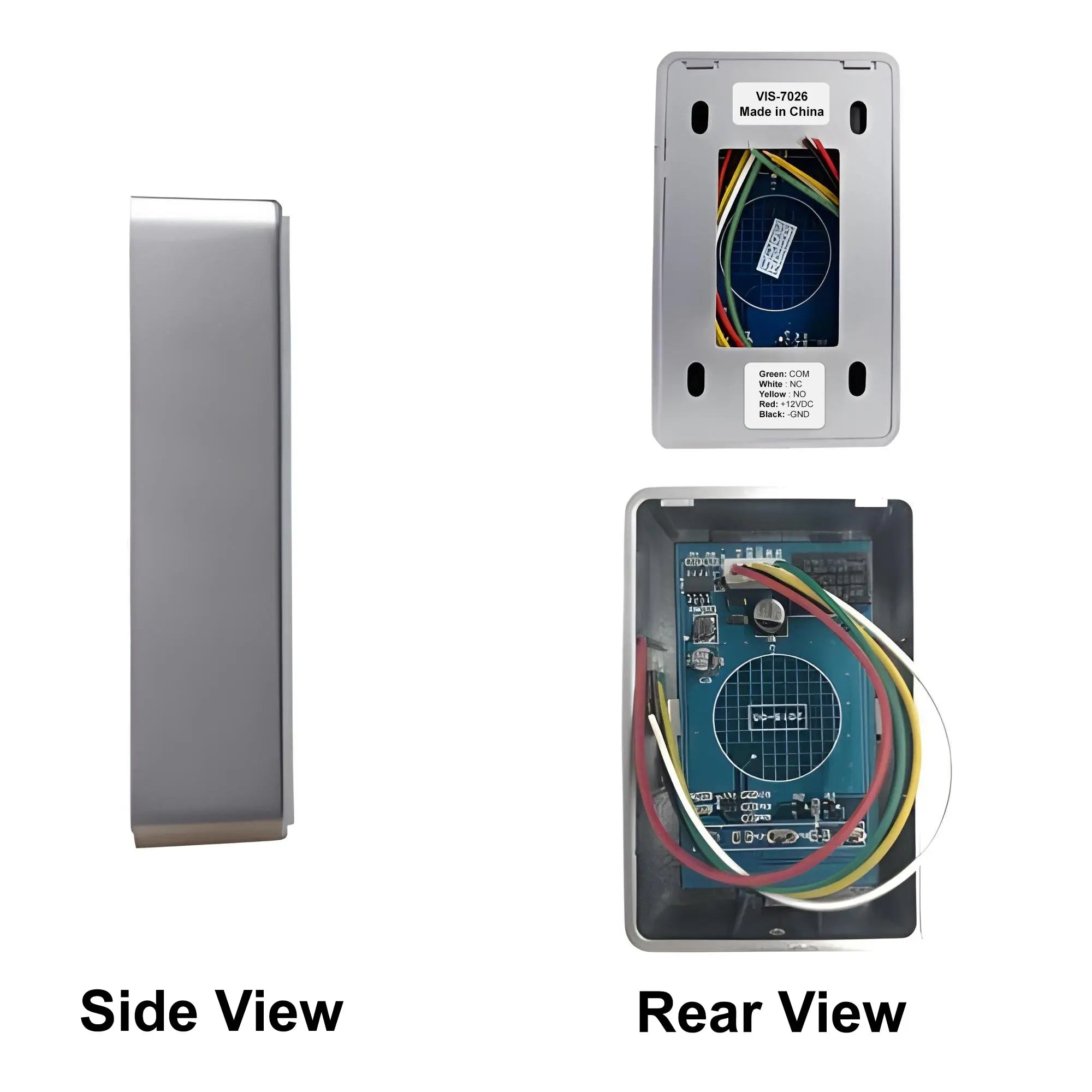 Push to exit button side view and rear view - VIS-7026 Visionis