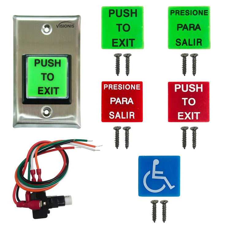 Green Push to Exit Button for Door Access Control With LED Light. “PUSH ...